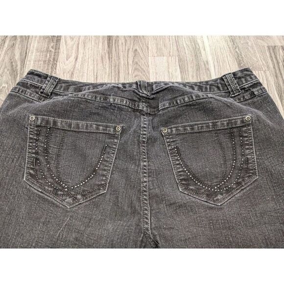 (3/$35) CJ Banks Size 16 W Studs Embroidered Pockets Black Grey Denim Jeans - Picture 3 of 11